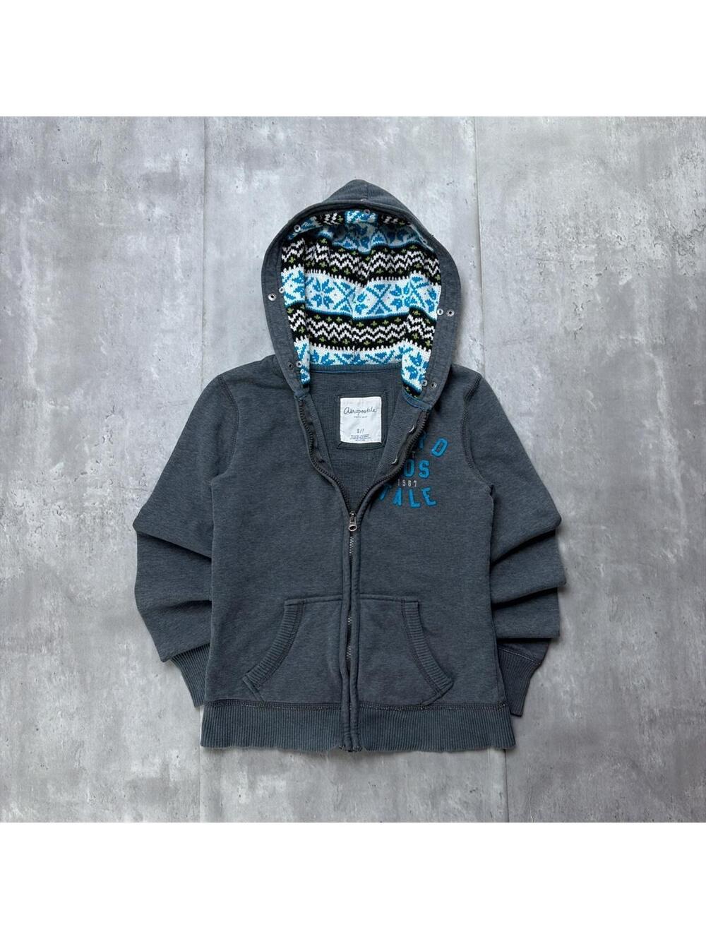 Y2K Gray Aeropostale Grunge Aztec Full Thermal Zip Up Hoodie